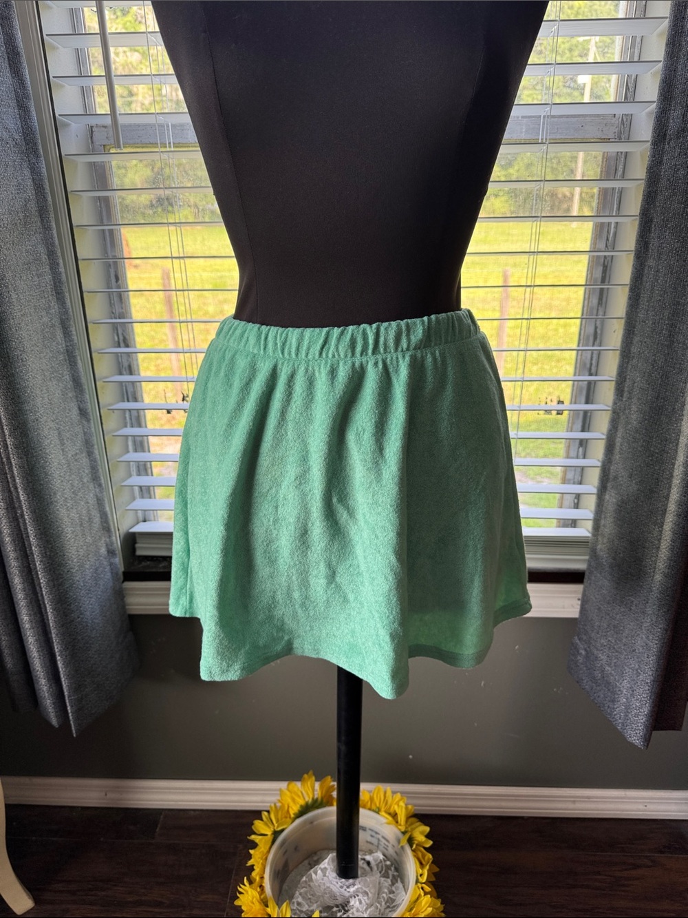 SO Mint Green Terry Cloth Skater Mini Skirt